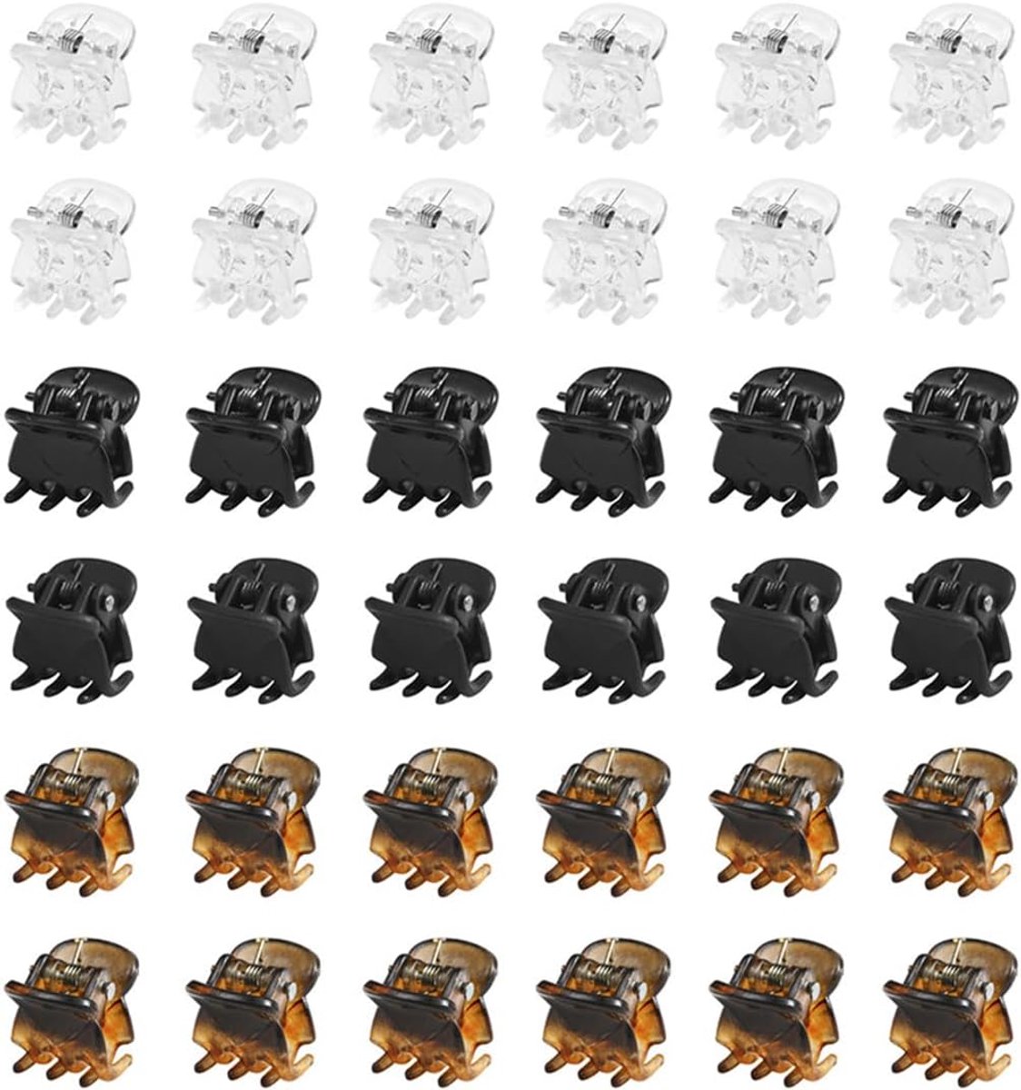 SnelShoppen - 36 Stuks Mini-Haarspelden - Kleine Haarklemmen Klauwclips met Antislip Handvat voor Kinderen en Volwassenen - Zwart, Bruin, Wit (1 cm)
