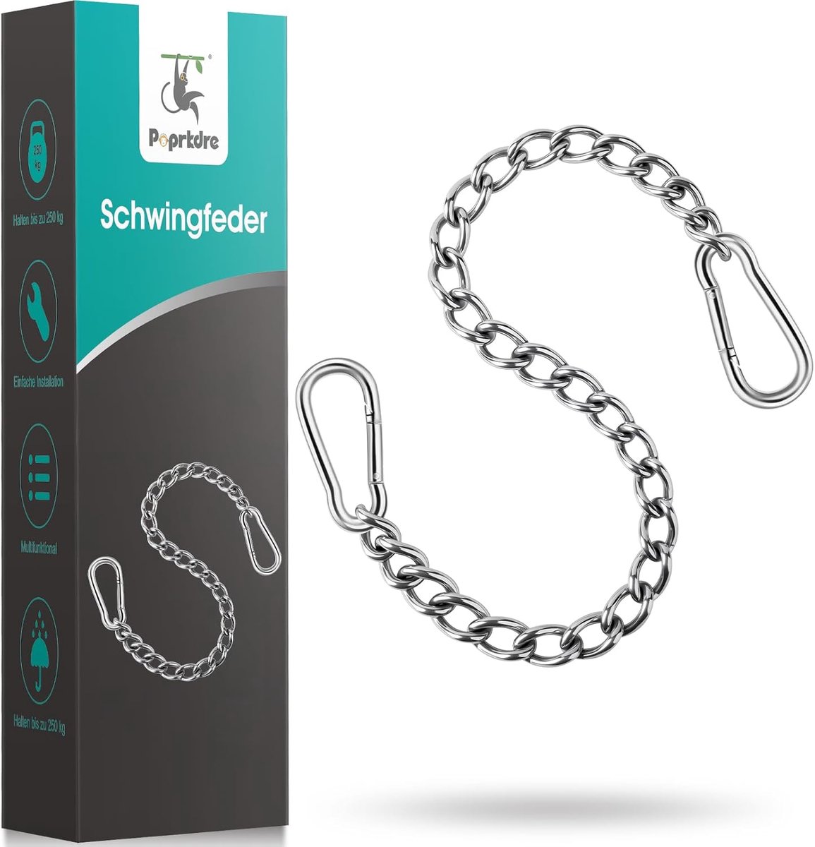 SnelShoppen - Hangstoelketting Verlengketting 66 cm met Karabijnhaken - Bokszakketting Verlengstuk tot 250 kg - Stalen Veer en Veiligheidshaak voor Tu