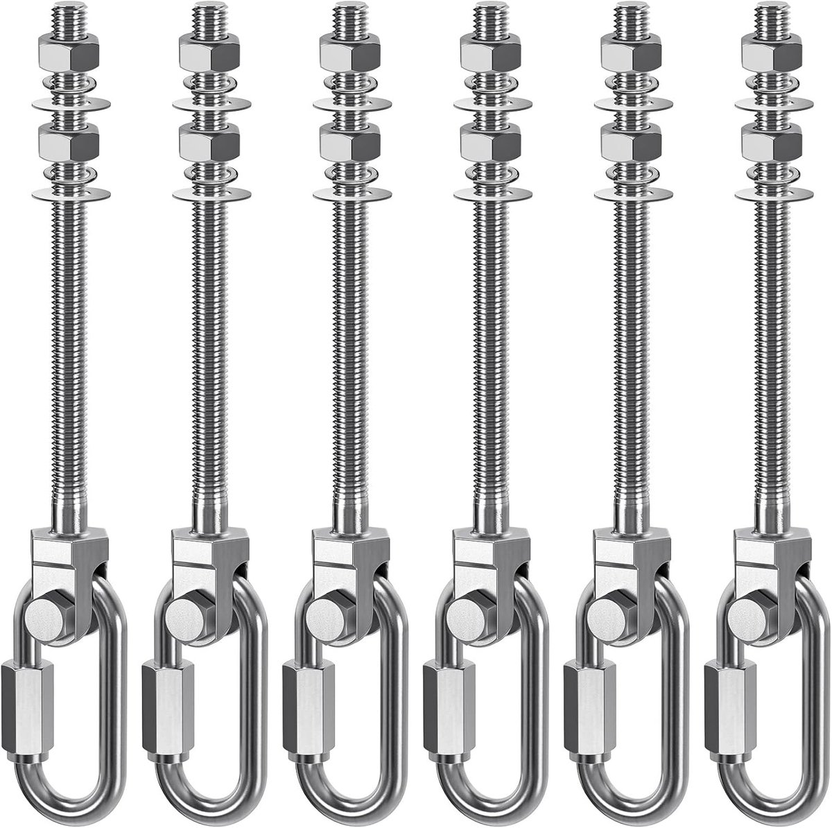 SnelShoppen - 6-delige schommelhaken set voor hangmat en hangstoel, M10 x 225 mm, roestvrij staal, plafondhouder met karabijnhaak, tot 680 kg, ideaal