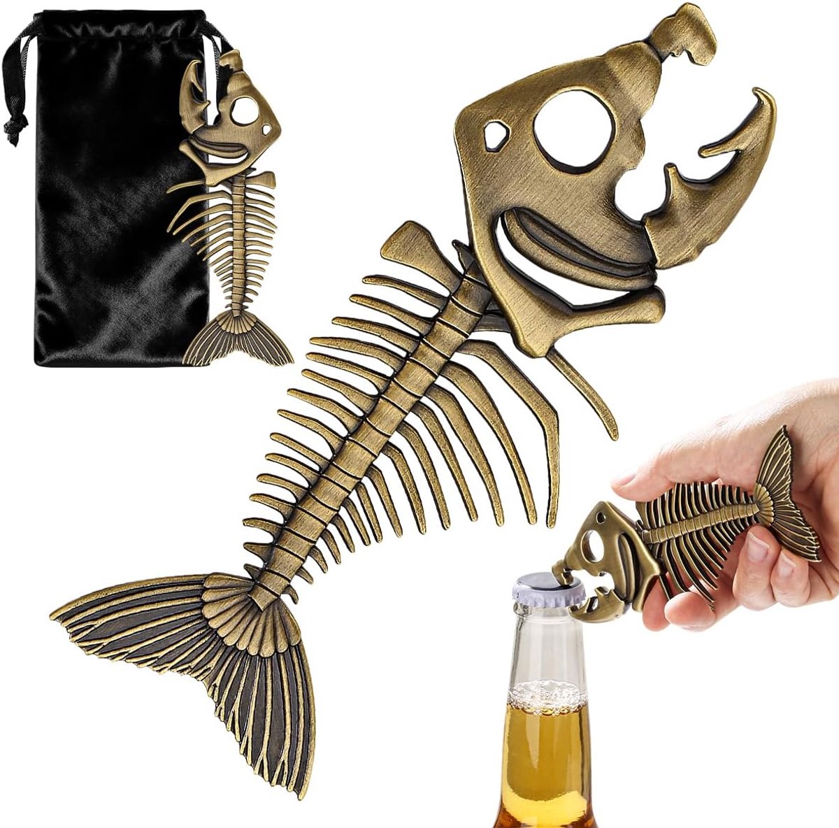 SnelShoppen - Visskelet Bierflesopener | Viscadeau Hengelaccessoires | Cadeau-idee voor Vissers | Vaderdag & Verjaardagscadeau voor Papa, Opa, Vader |