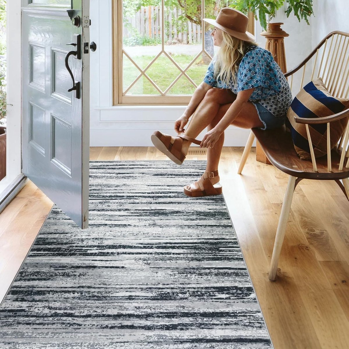 SnelShoppen - Grey Runner Tapijt 80 x 200 cm, Antislip Zacht Wasbaar Faux Wol Korte Vloerloper, Modern Abstract voor Woonkamer, Slaapkamer, Gang, Entr