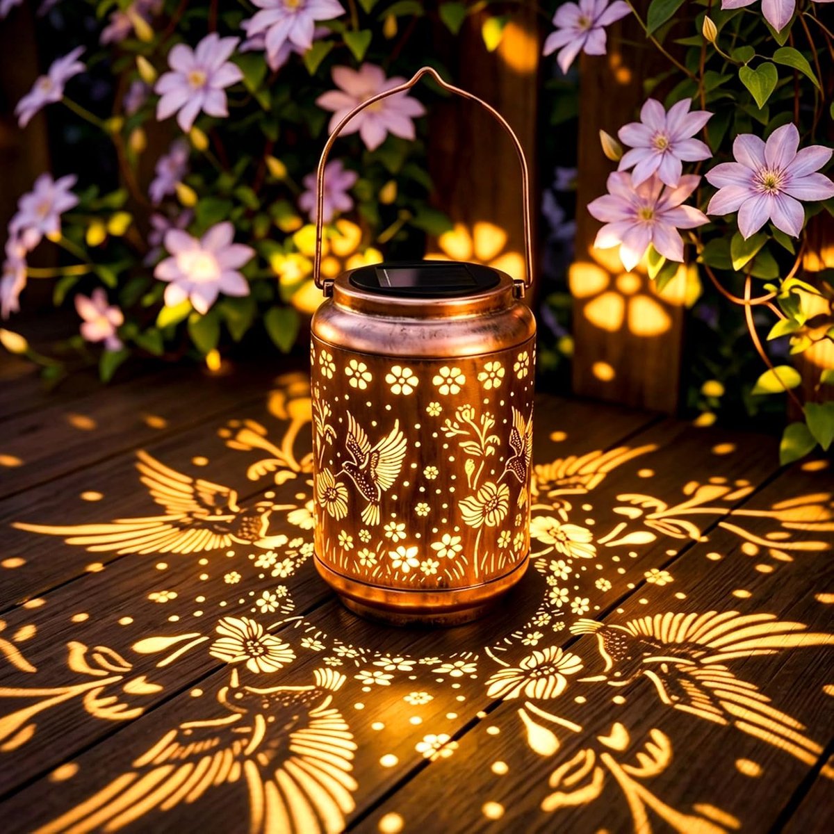 SnelShoppen - Solar Tuinlamp, Energiezuinig Buitenlamp, Retro Warm Wit LED Tuinverlichting, 600mAh Batterij, IP44 Waterdicht, Balkon, Patio, Tuin, Cad