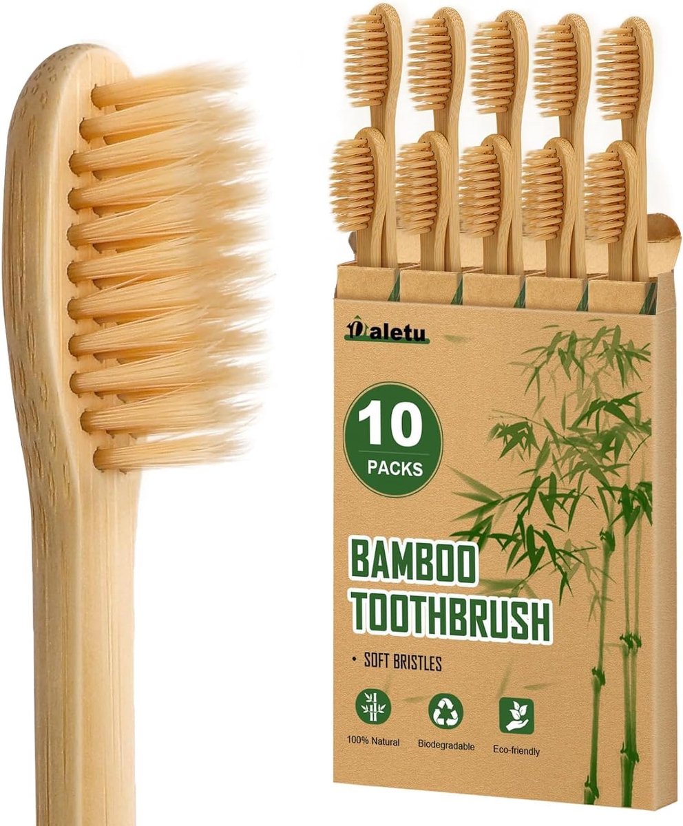 SnelShoppen - Biologisch Afbreekbare Bamboo Tandenborstels Set van 10 - Duurzaam, Herbruikbaar, Milieuvriendelijk, BPA Vrij, Natuurlijke Haren - Ideaa