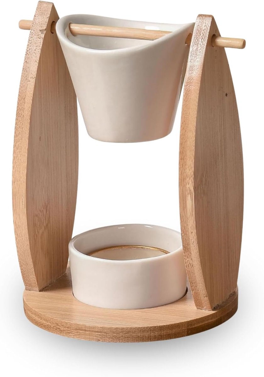 SnelShoppen - Zen'Aroma Brûle Perfume Fondant Burner - Geurverspreider en Aromatherapie Diffuser van Hout en Keramiek - Decoratieve Kaarsenhouder - Ho