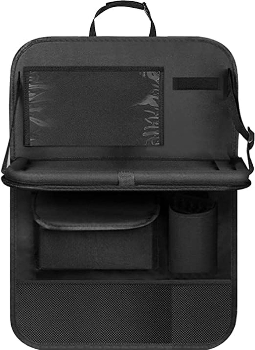 SnelShoppen - Kids Car Organizer - Achterbank Organizer met Transparante Pocket, Opbergfunctie met Vouwbare Eettafel voor Telefoon/iPad - Zwart