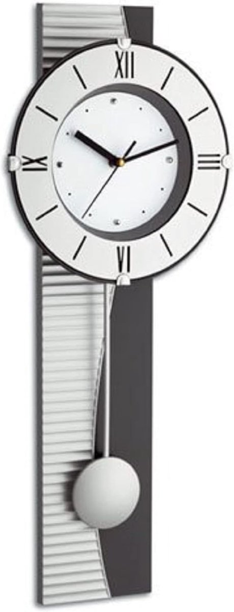 SnelShoppen - Moderne Pendule Klok met Romaanse Wijzerplaat, Quartz Beweging, Metalen Look, Swingende Pendule, Plexiglas Bescherming, Compacte Wandklo