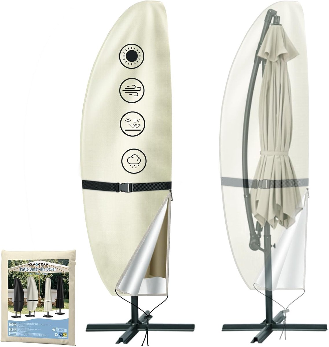SnelShoppen - Beschermhoes voor Parasol 600D Oxford - Waterdicht, Anti-UV, Voor Dubbele Parasol tot 400 cm Ø - Tuin, Balkon, Camping