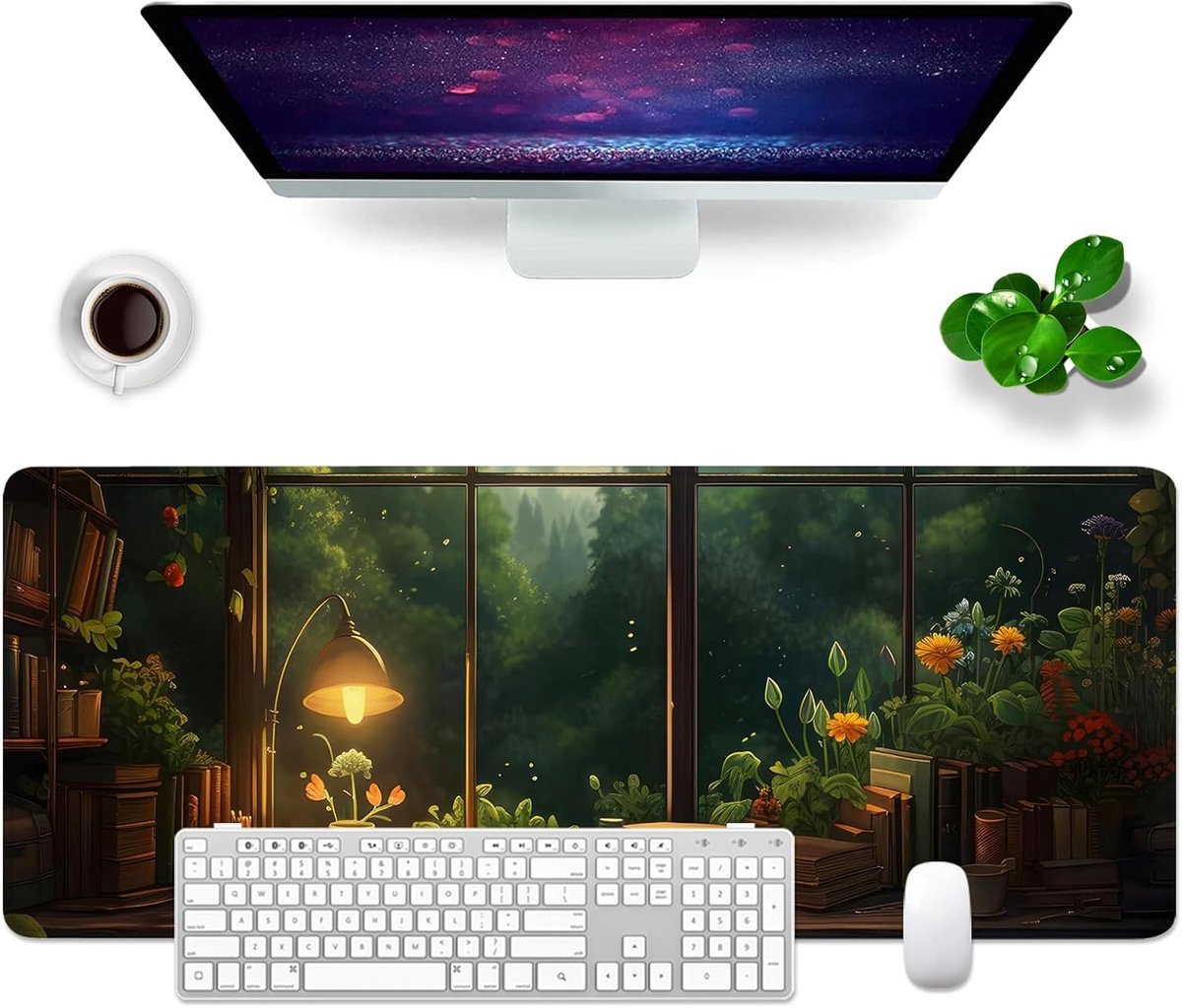 SnelShoppen - Green Mouse Pad XL 80 x 30 cm, Bloemen, Desk Mat, Gaming, Computer, PC, Keyboard, Groot, Desk Pad en Desk Mat XL