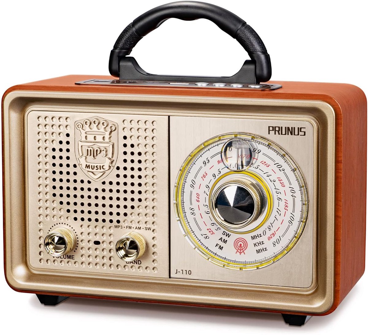 SnelShoppen - Vintage Bluetooth FM/AM/(MW)/SW Radio in Houten Design - Draagbare Radio met TF Card en USB Ondersteuning - Compacte 5W Speaker voor Fee