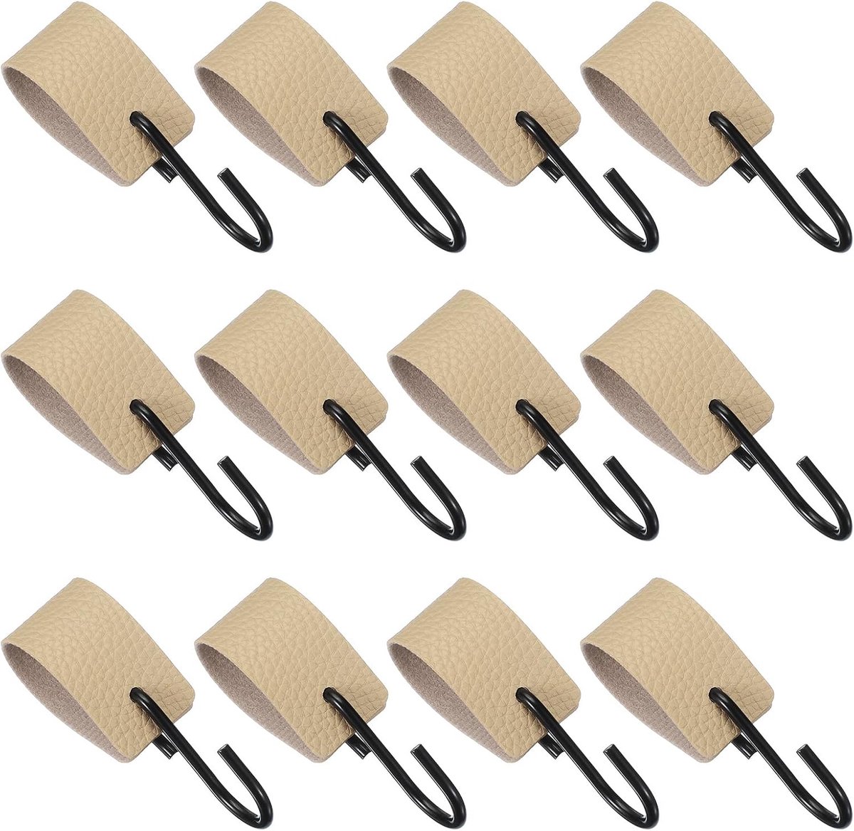 SnelShoppen - Set van 12 Multifunctionele S-Haakjes van Faux Leer, Beige, Ideaal voor het Ophangen van Jassen, Handdoeken, Camping en Keukenaccessoire