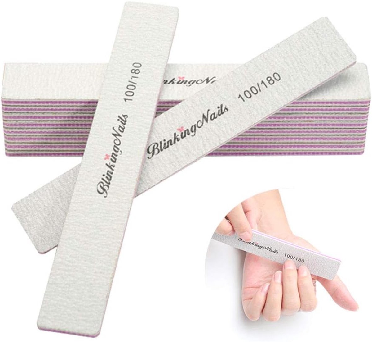 SnelShoppen - Professionele Vijl 80/100/180 Granule Dubbelzijdige Nagelvijl en Buffer voor Natuurlijke Nagels - Wasbaar en Wegwerp voor Nagelkunst en
