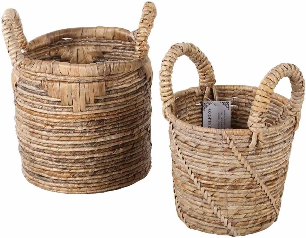 Gevlochten mand - Natuurmand met handvat - Multifunctioneel opbergen - Handgemaakt van bananenblad - Set van 2 maten