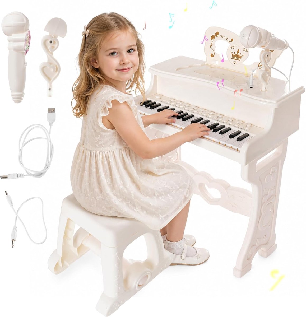 SnelShoppen - Kinderen Piano 37 Toetsen Elektronisch Muzikaal Instrument voor Meisjes - Pedagogisch Muziek Speelgoed met Verwijderbare Poten, Microfoo