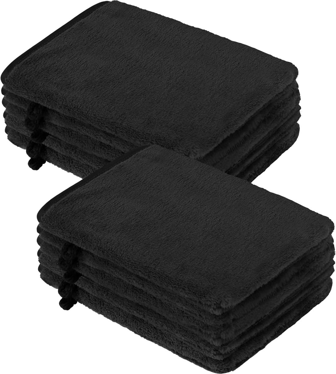 SnelShoppen - 10 Stuks Zwarte Microfiber Wasdoeken, Flanellen Gezichtsmitten, Herbruikbare Makeup Remover Handschoenen, Bad Spa Doeken, 6x8 Inch