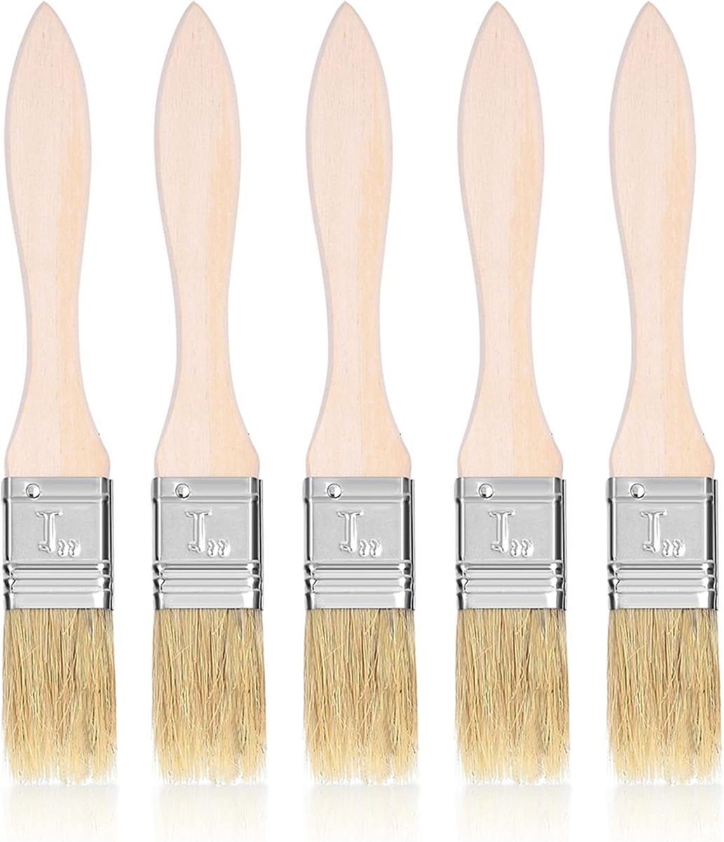 SnelShoppen - 5-delige BBQ Grill Basting Brush Set met Houten Handvat - Perfect voor Grillen, Bakken, Picnics en Barbecue - Veilig en Gezond Koken - I