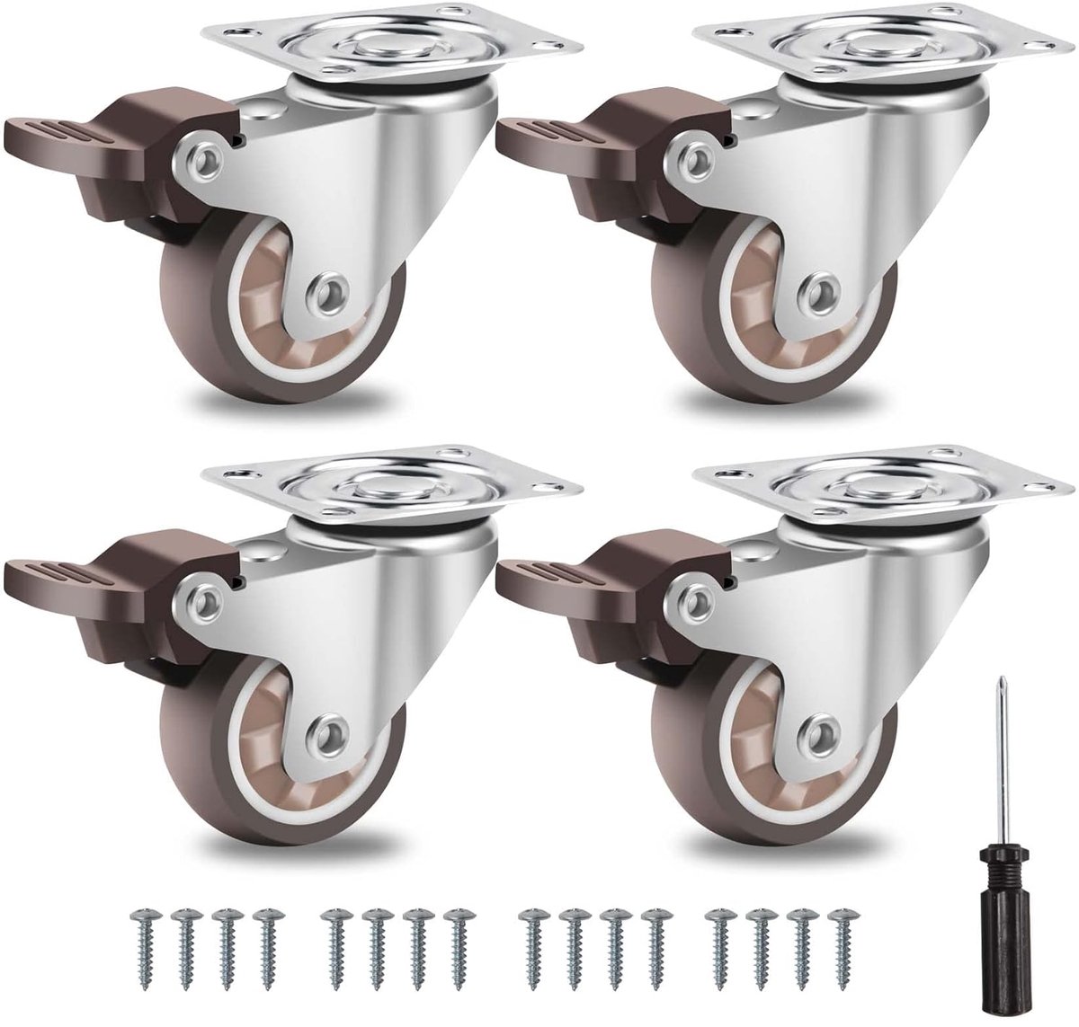 SnelShoppen - 1.5" Zwenkwielen met Remmen - Zware Rubber Casters zonder Vloermarkeringen - Stil en Duurzaam - 300Lbs Laadvermogen - 4 Stuks voor Meube