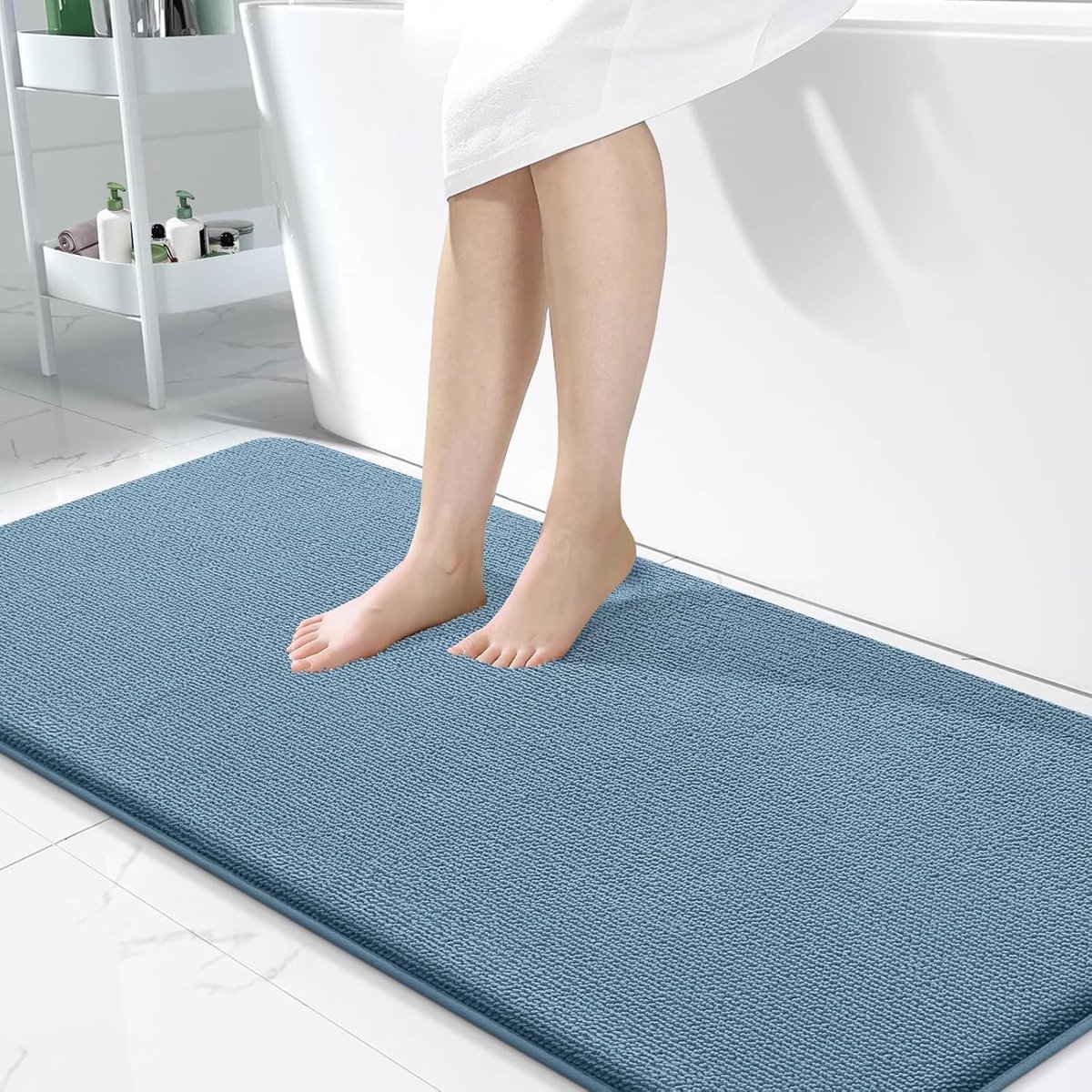 SnelShoppen - Memory Foam Badmat 60x120 cm, Absorberend, Antislip, Wasbaar, Dikke Velours Douchematt, Smog Blauw, Comfortabel voor Badkamer, Luxe Voel