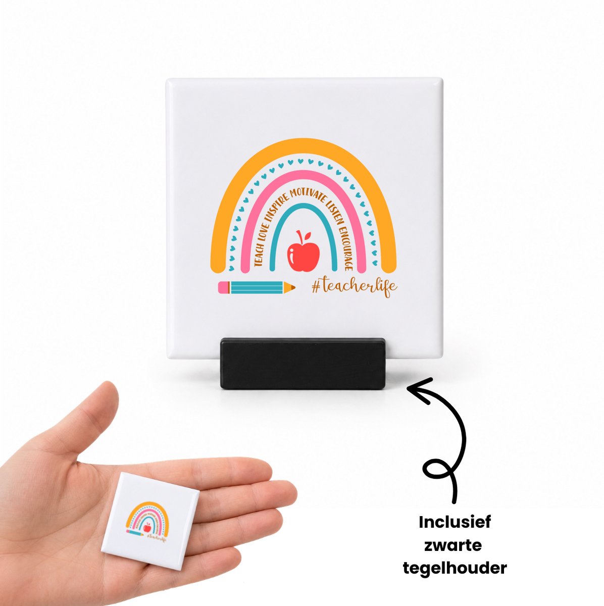 Hacebo Docent cadeau - tegeltje met tegelhouder - Meester en juffen cadeau - tegeltjes met tekst - de beste leraar/lerares - verjaardagscadeau - verjaardag - cadeau - afscheidscadeau - geschenk - leuke cadeau - kado - spreuktegels - 4.8x4.8 CM Wit