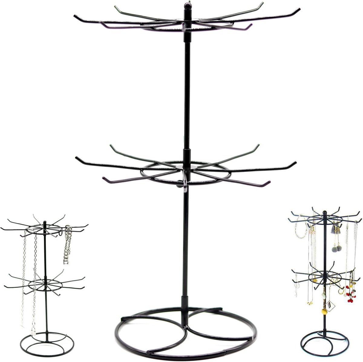 SnelShoppen - 2-laags Sieradenhouder met 16 Haken, Rotatable Juweelstandaard voor Kettingen, Armbanden en Ringen, Perfect voor Organisatie en Decorati