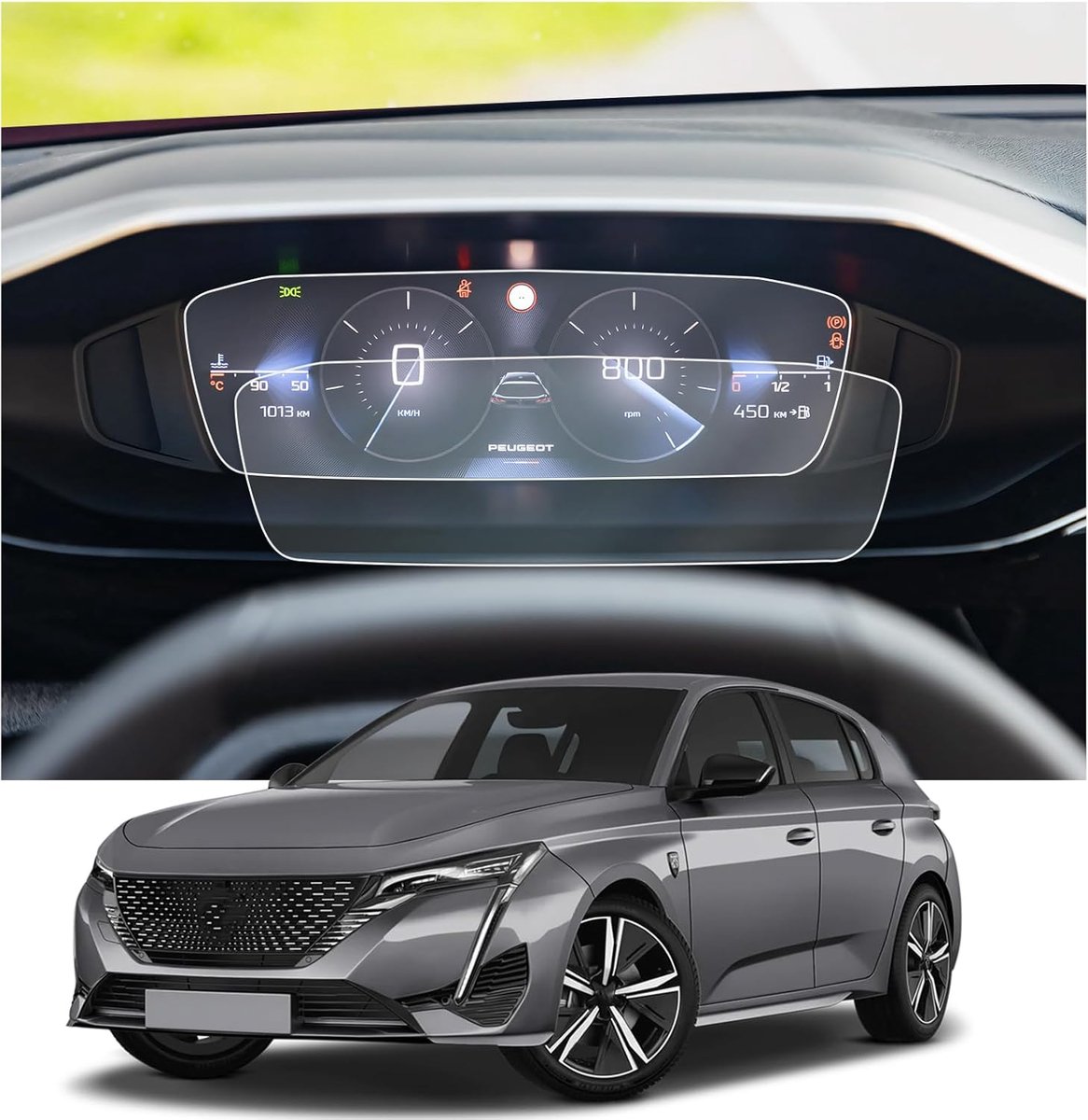 SnelShoppen - 2x Scratch-Resistente Navigatie Film voor Peugeot 308 P5 SW/e-308 Hybrid/408 - 10 Inch Instrumentenpaneel Beschermfolie - PET Plastic