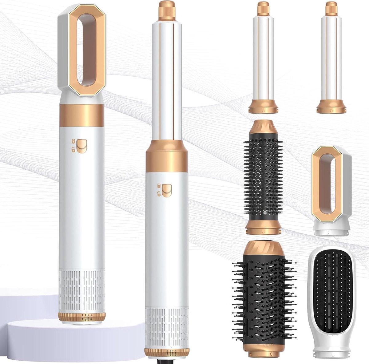 Haarstyler 6-in-1 - Luchtstyler Krultang - Haar Stylen - Intelligente Luchtwerveling - 5 x 5 x 15 cm - Wit