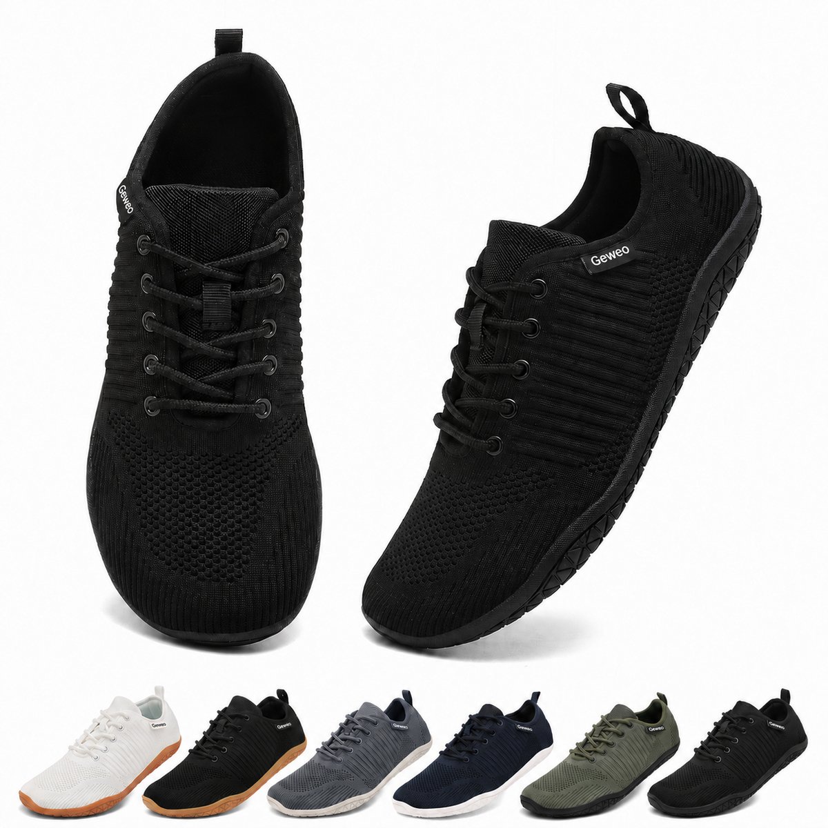 Barefoot Schoenen - Sportschoenen Sneakers - Fitnessschoenen - Hardloopschoenen - Ademend Knit Textiel - Platte Zool - Zwart- Maat 44