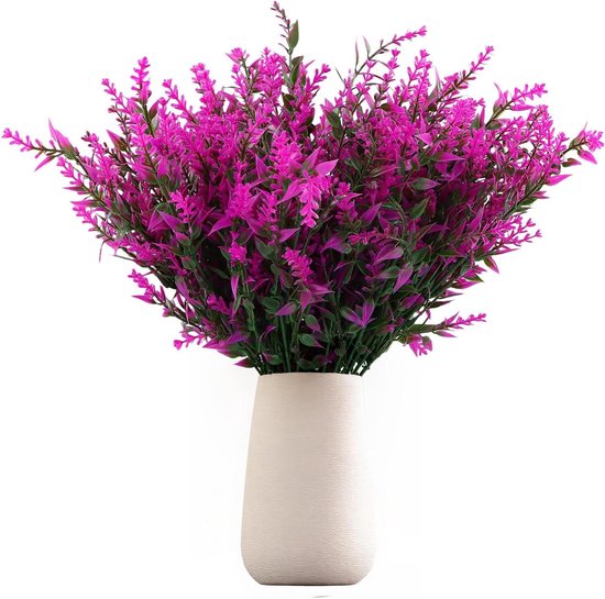 Kunstlavendel Bloemen - Kunstplanten Buiten - Decoratie - UV-bestendig - 12 Bundels - Fuchsia