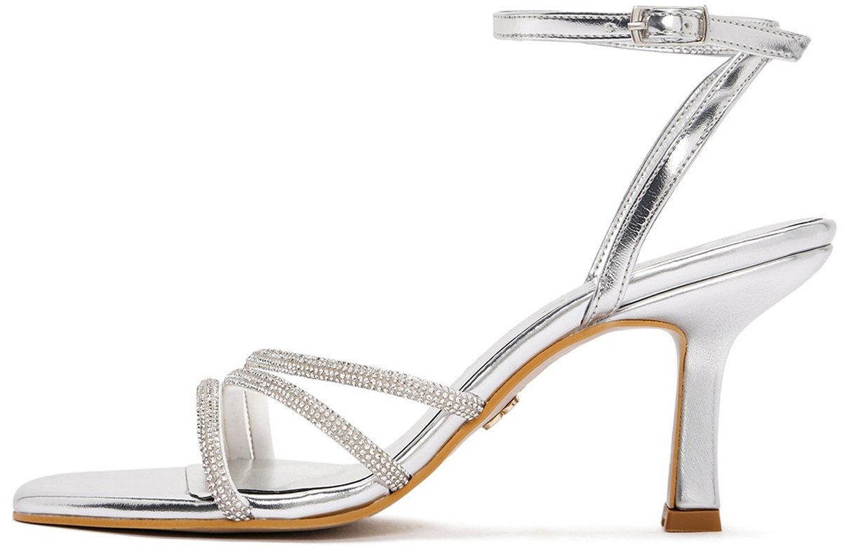 DERIMOD Sandalen Met Hoge Hak Imitation Leren High Heel Sandalen With Rhinestone Details