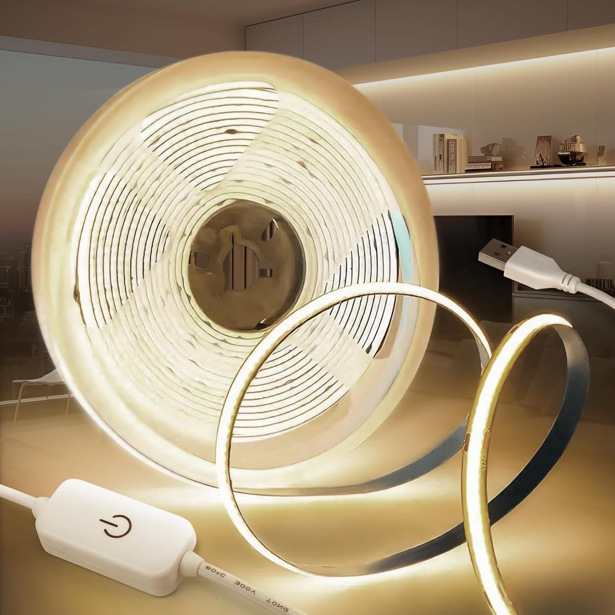 SnelShoppen - Dimmbare USB COB LED Strip 1M - Flexibele Tape Light 4000K - Zelfklevend Voor Keuken, Slaapkamer, Woonkamer - CRI90+ TV Achtergrondverli