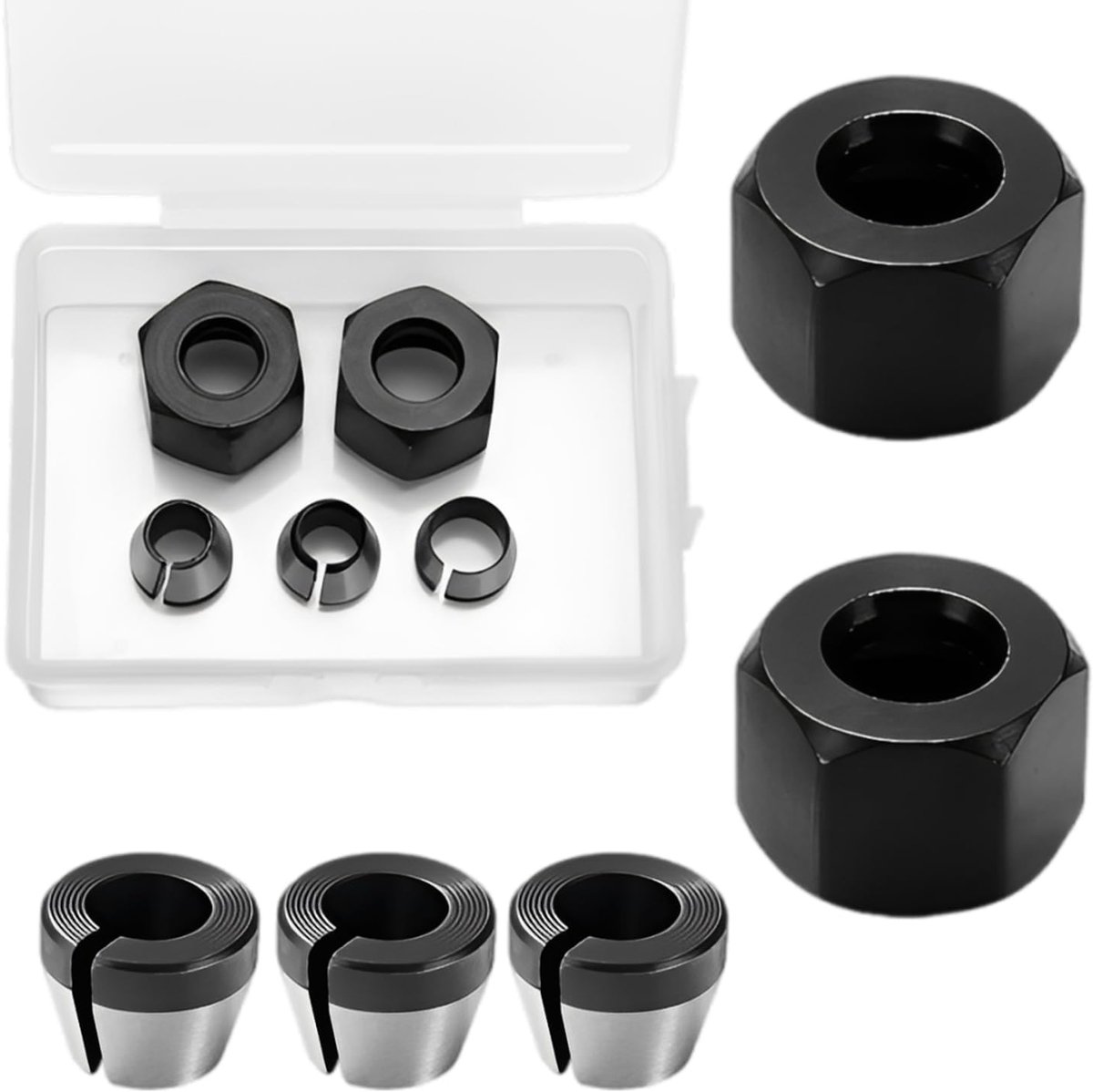 SnelShoppen - Set van 6 Router Collet Holders 6.35 mm, 8 mm met Moeren, Adapter Kit voor Houtbewerking, Graveermachine, Rechte Slijpmachine, Precisie