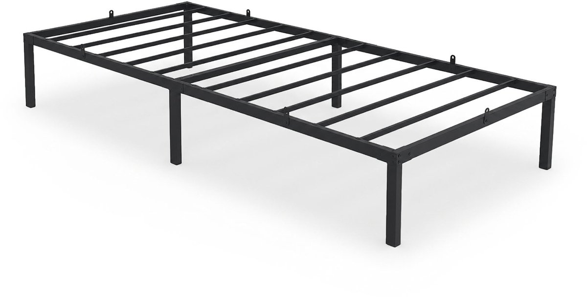Metalen Bed / 90x200 cm / Opklapbaar Logeerbed / Metalen Lattenbodem / 6 Poten / 10 Latten/ Zwart