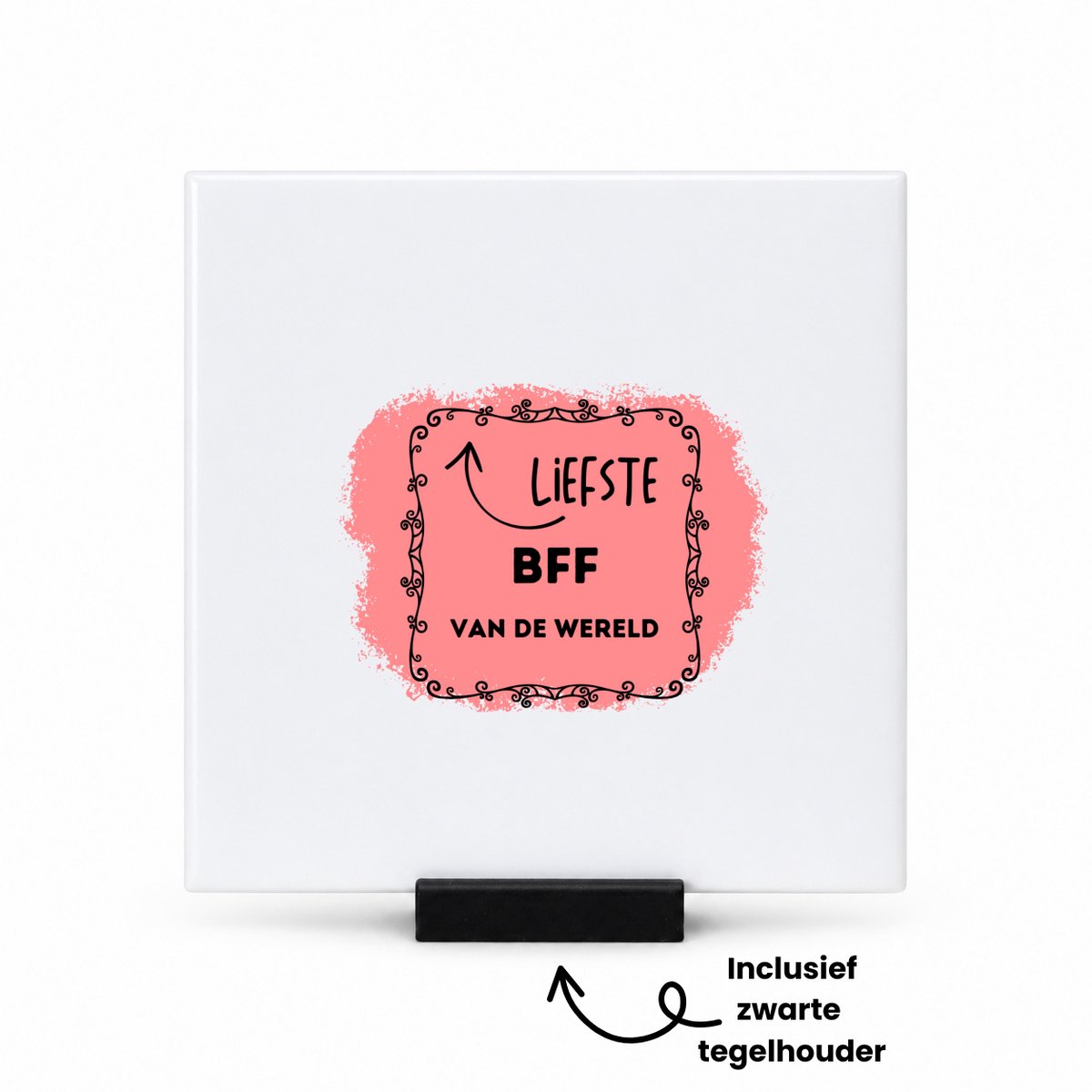 Hacebo liefste bff van de wereld tegeltje met tegelhouder - Vriend - de liefste bff - tegeltjes met tekst - verjaardag - cadeautje voor beste vriend - kado - geschenk - spreuktegels - 10.8x10.8 CM Wit