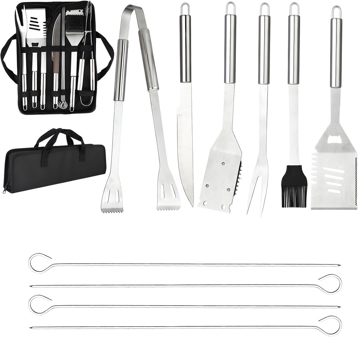 SnelShoppen - Professioneel Barbecue Cutlery Set 10-delig - RVS Grill Accessoires met Grill Tangen, Vork, Spatel, Skewers en Opbergcase - Perfect voor