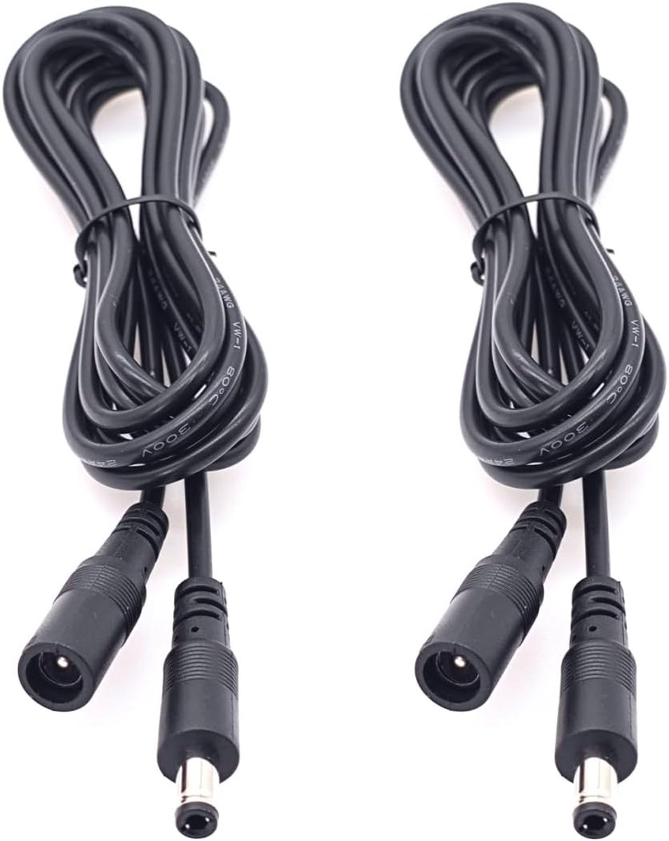 SnelShoppen - 2x 2m DC Extension Kabel 5.5mm x 2.1mm, Power Adapter Kabel voor LED Strip, Router, Camera, Car, DVR, NVR, CCTV
