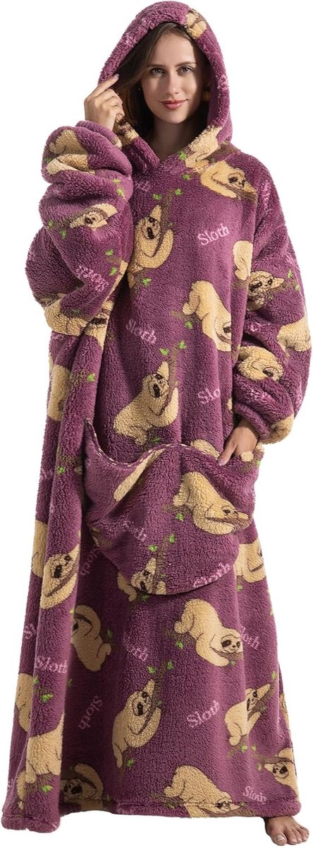 SnelShoppen - JOREAY Extra Long Oversized Blanket Hoodie voor Volwassen Vrouwen en Tieners – Dikke Fluffy Fleece Wearable Dekensweater voor Koud Weer,