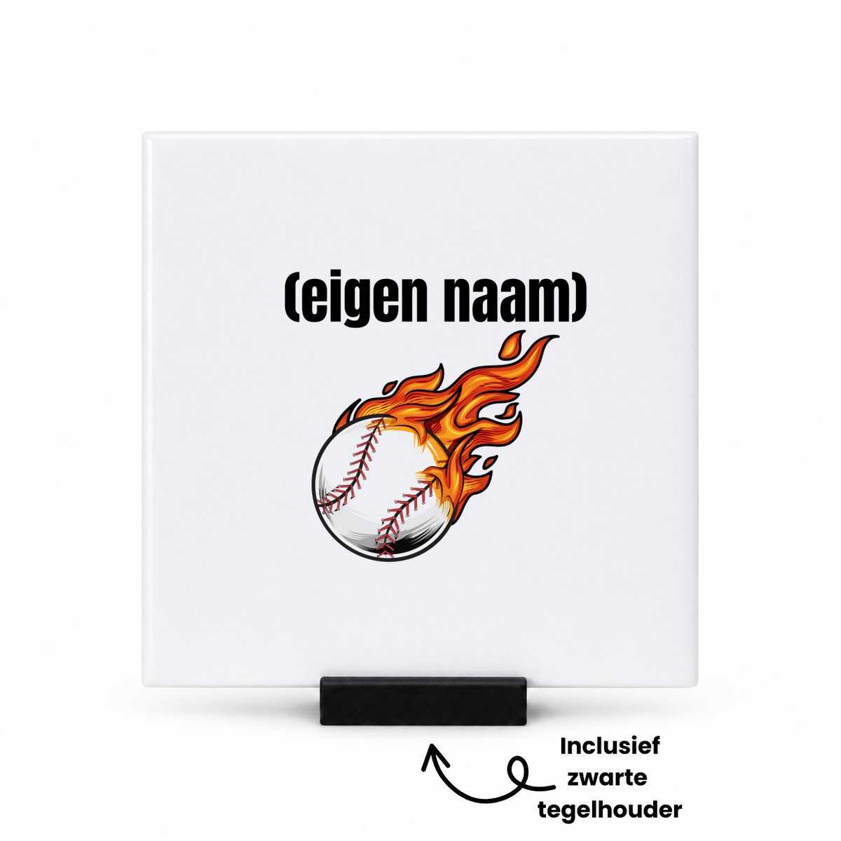 Hacebo honkbal vuur met eigen naam tegeltje met tegelhouder - Honkbal - atleten - tegeltjes met tekst - iemand die houdt van honkbal - verjaardag - cadeau - kado - spreuktegels - 10.8x10.8 CM Wit