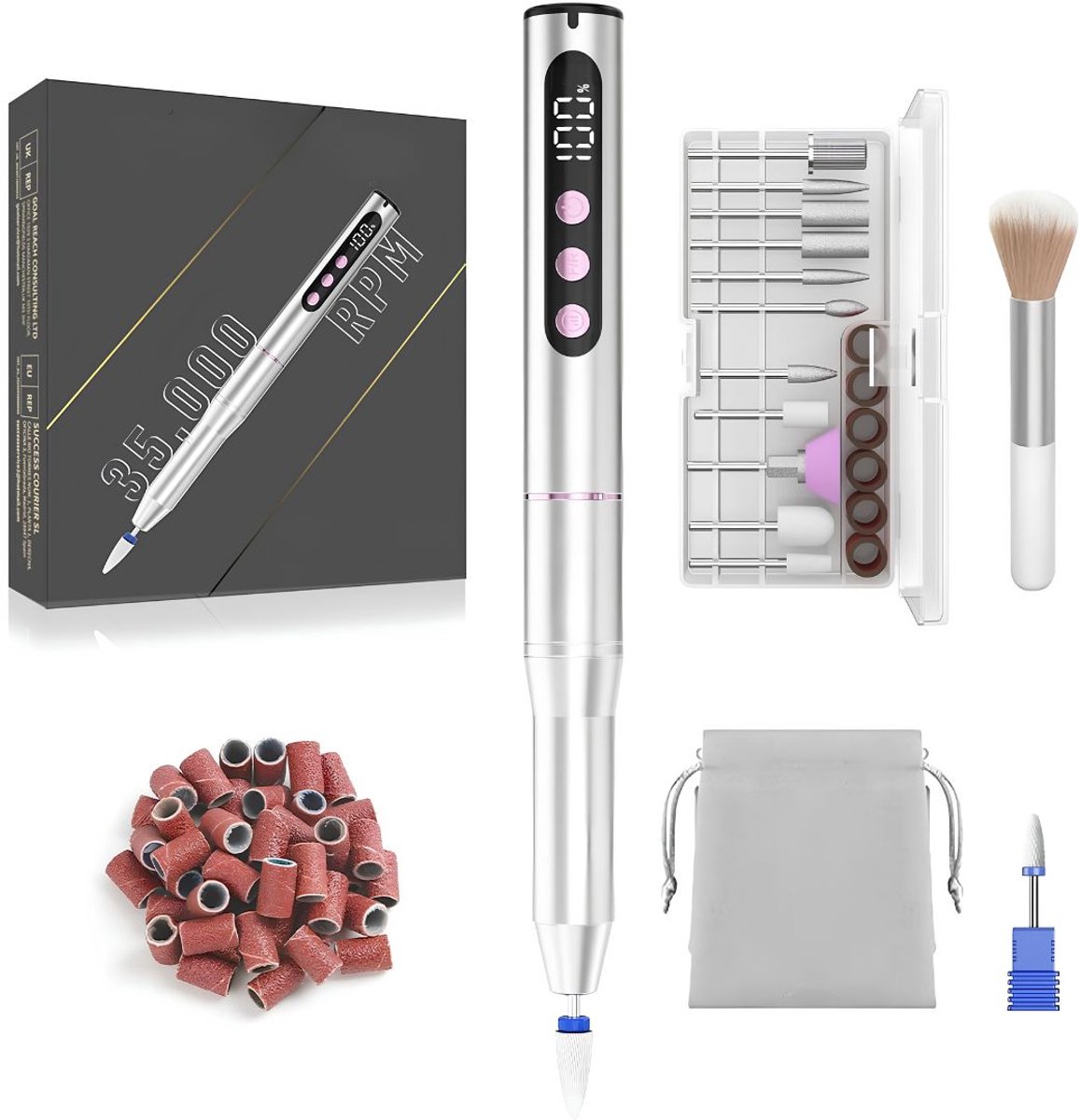DnA® Elektrische Pedicureset - Professionele Nagelvijl - Draagbaar en Oplaadbaar - Zilver - 2cm x 2cm x 15cm