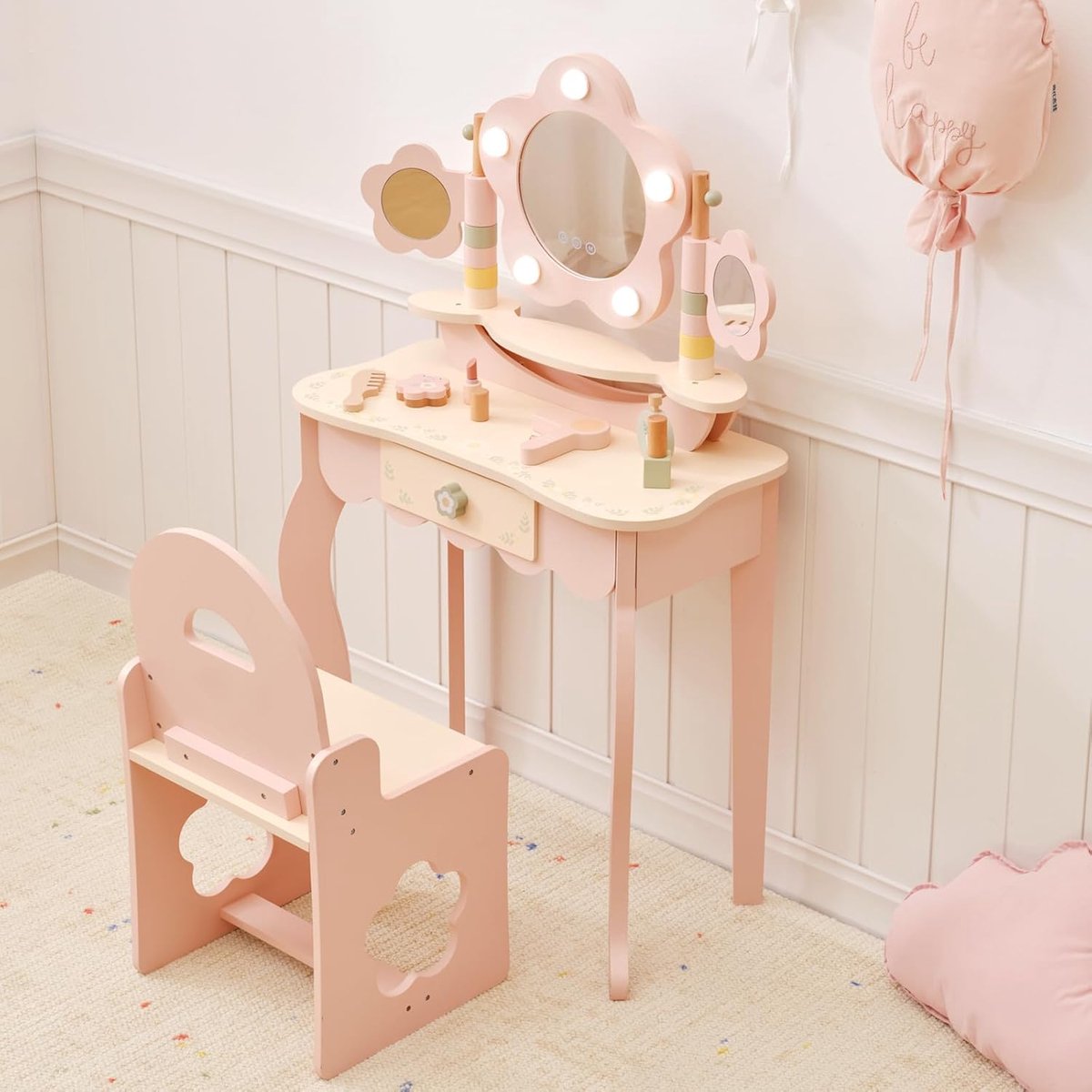 SnelShoppen - OOOK BCOK077 Make-uptafel voor Kinderen - Speelgoed Meubeltje - Inclusief Spiegel - Roze - Perfect voor Rollenspel en Feestjes - Creatie