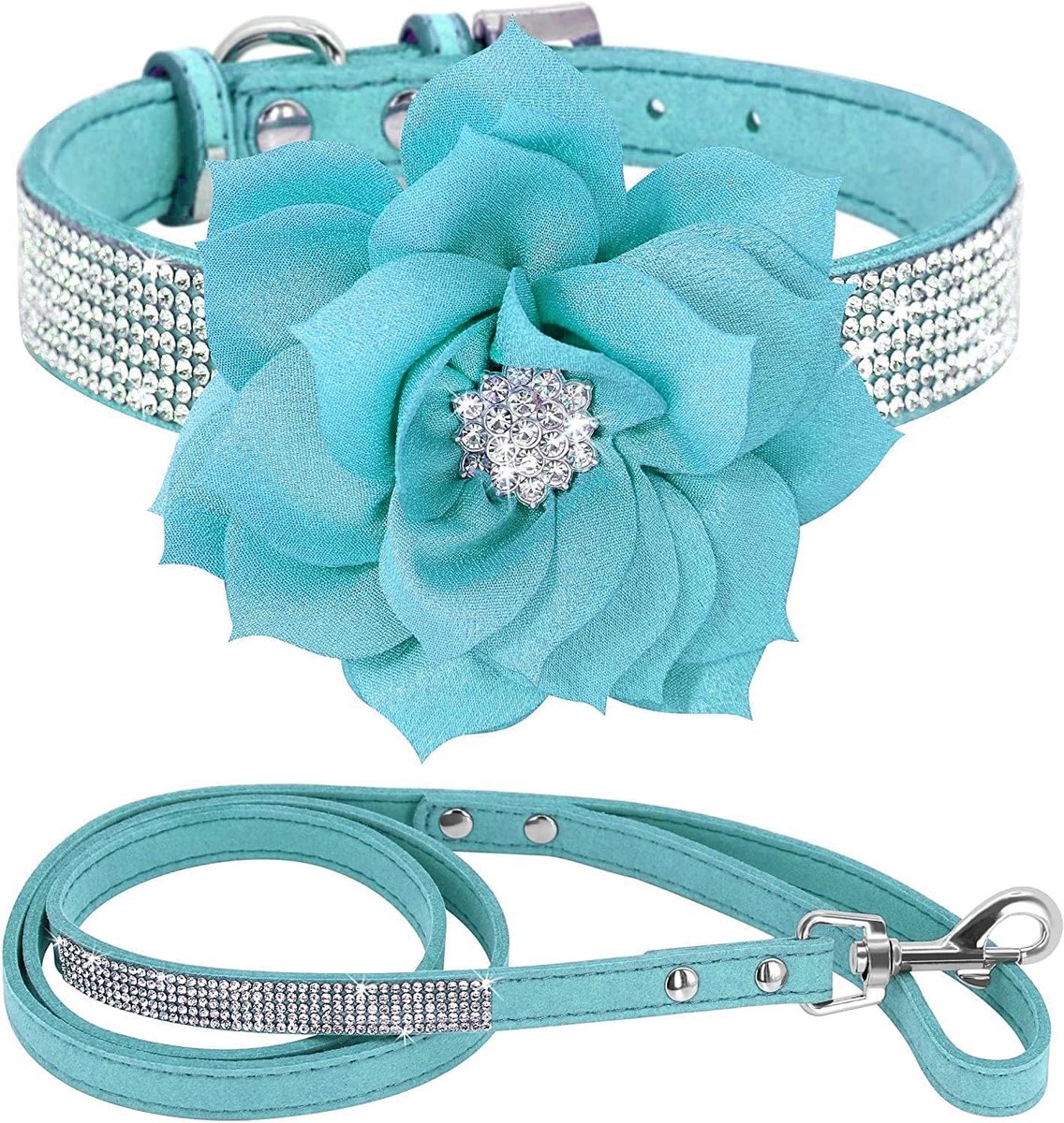SnelShoppen - Rhinestone Collar voor Hond en Kat - Schattige Bling Dazzling Sparkling Suède Leren Halsband met Kristallen Diamanten - Maat L, Blauw (6