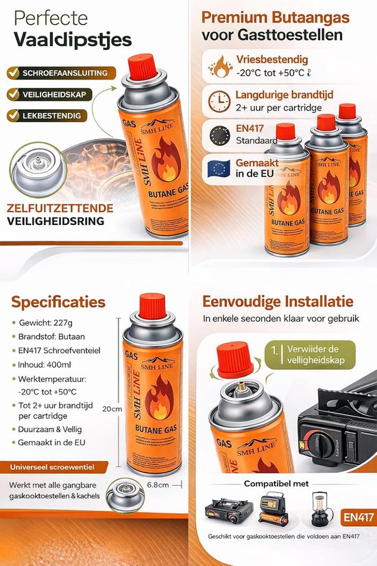 SnelShoppen - 12 x Butaankartuschen 227g - MSF-1A Gascartridges voor Camping, Bunsenbranders, Barbecues en Solderen - Geschikt voor Buitenactiviteiten — afbeelding 2