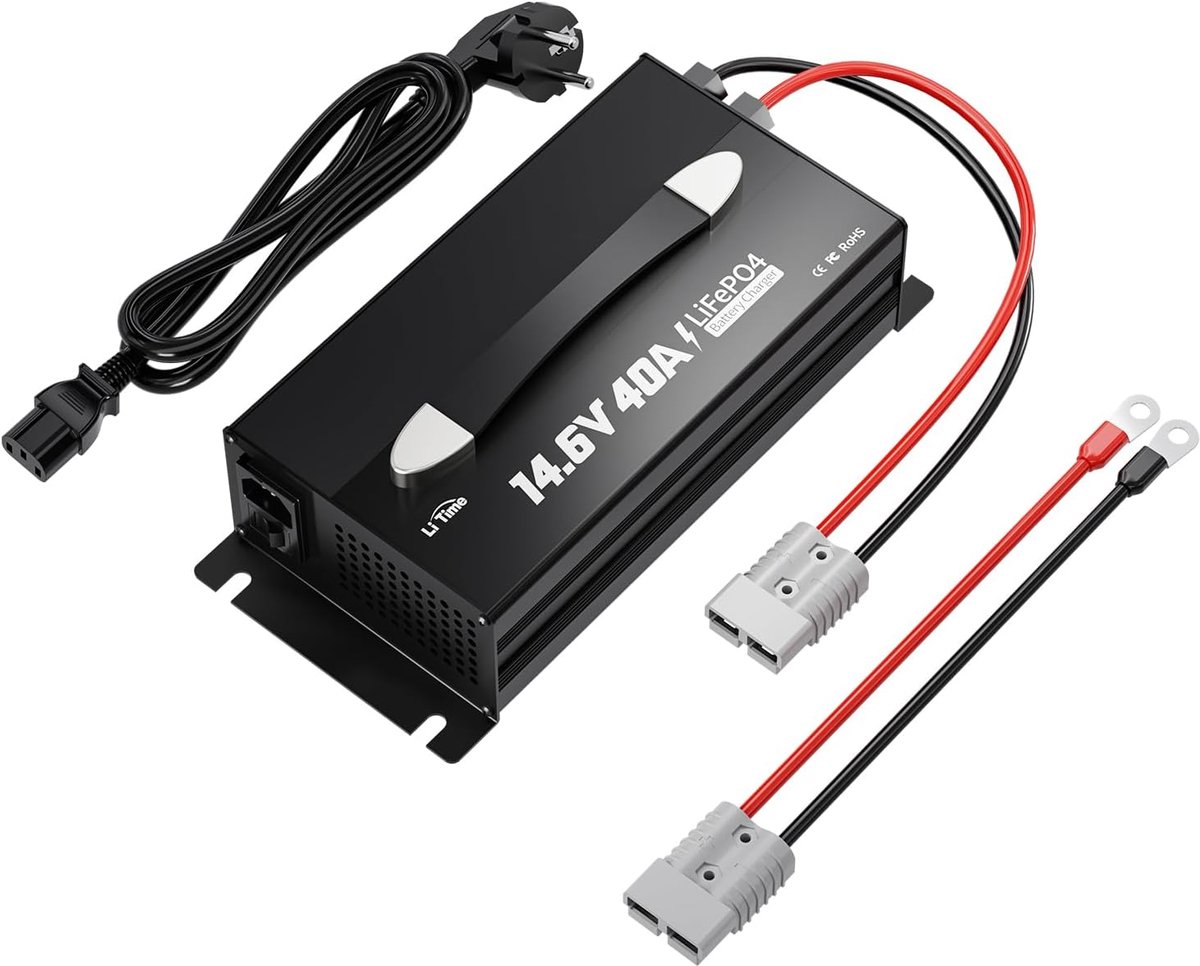 SnelShoppen - LiFePO4 Lithium Acculader 40A 14.6V Slimme Acculader voor 12V/12.8V LiFePO4 Accu's met LED Display, Aan/Uit Schakelaar, Anderson Plug (A