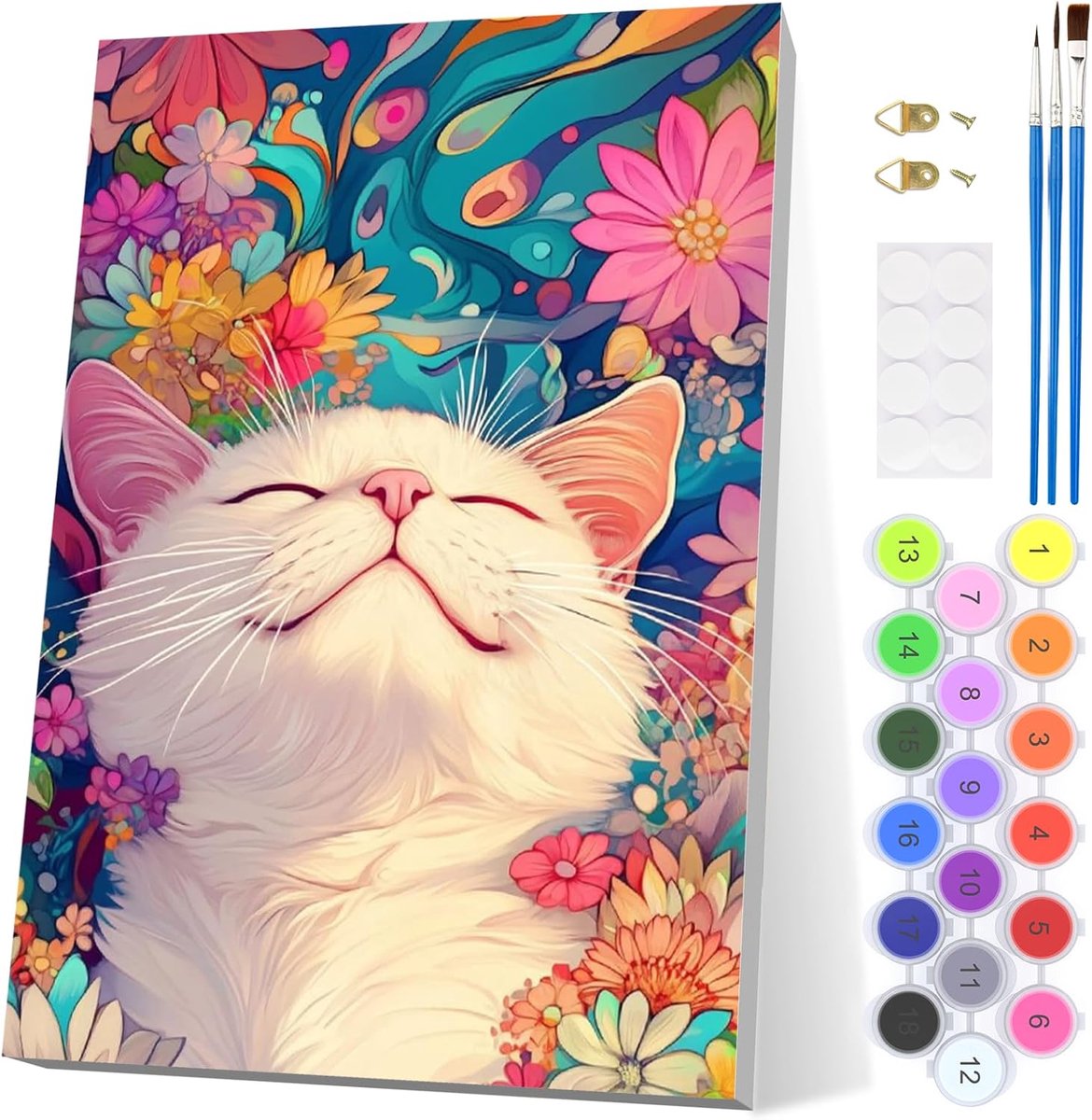 SnelShoppen - EOBROMD Schilderen op Nummer voor Volwassenen - Kat en Bloemen Schilderij met Houten Lijst - Creatief Cadeau voor Vrienden en Familie