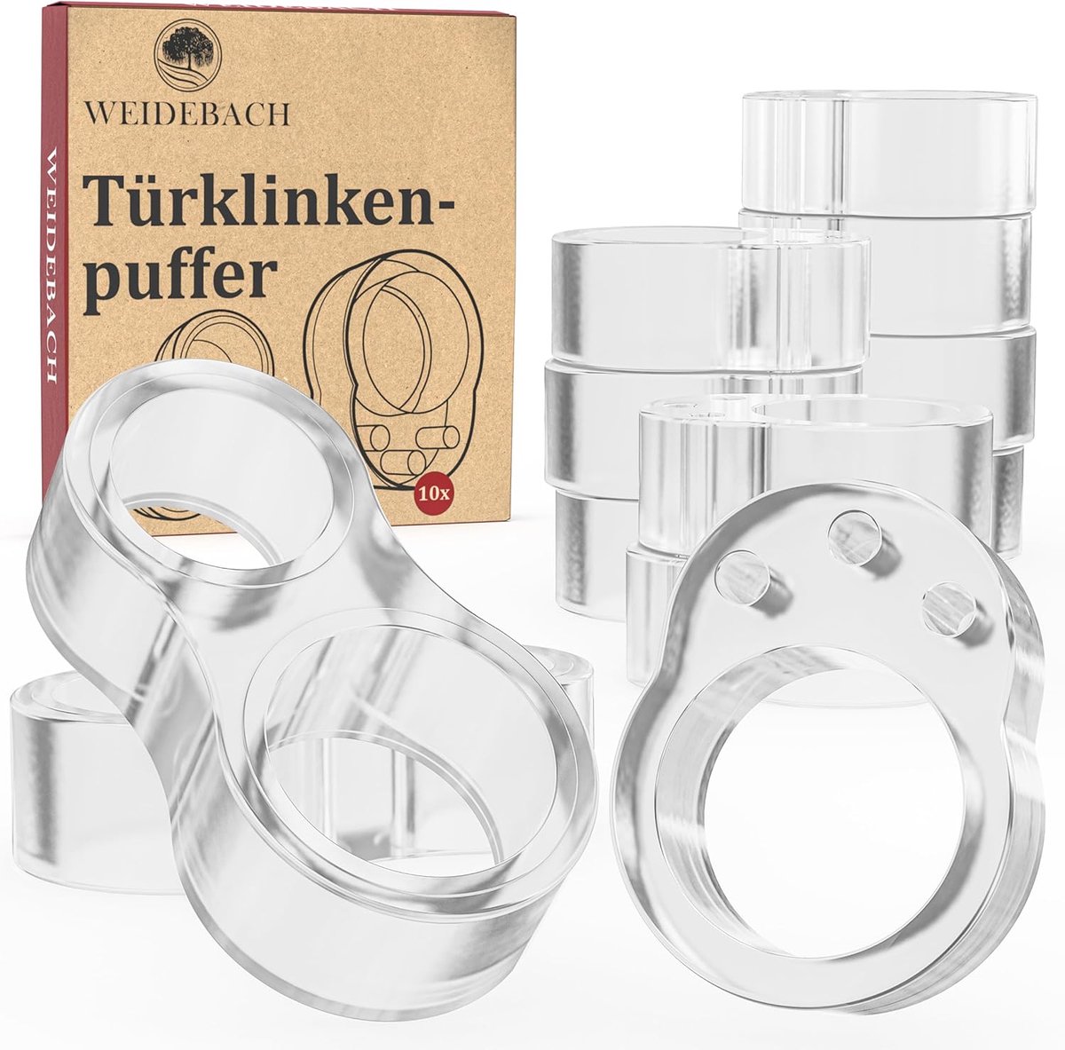 SnelShoppen - Deurstopper voor Deurhandvatten - 10x Ronde Buffers + 2x '8' Vorm - Transparante Wandbeschermer voor Deuren - Bescherming tegen Krassen
