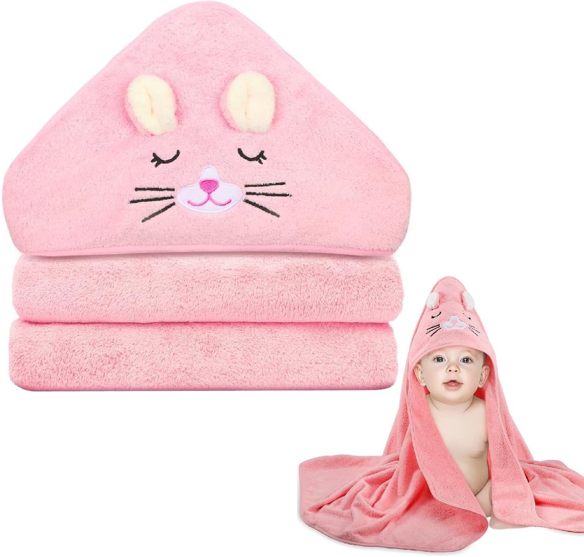SnelShoppen - 1pc Baby Handdoek met Capuchon 80x80cm - Zachte Coral Fleece Badhanddoek voor Kinderen - Ideaal na Bad of Zwemmen - Warm en Absorberend