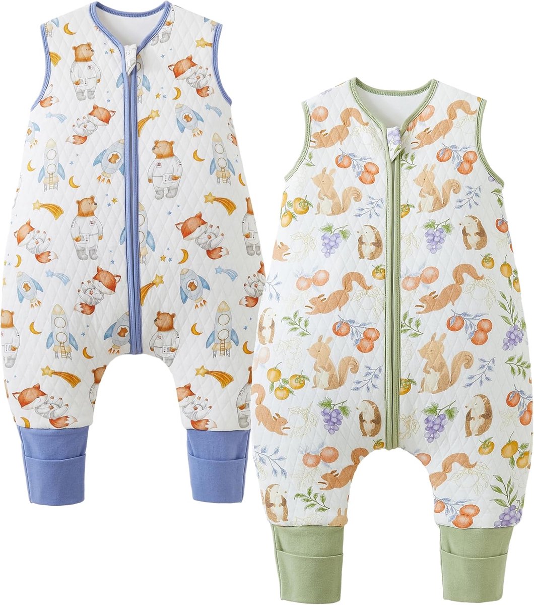 SnelShoppen - Baby Slaapzak met Voetjes 1.5 Tog, 100% Katoen, Winter Slaapzak voor Peuters, Bear + Squirrel, 80 cm, Geschikt voor Kinderen 90-100 cm