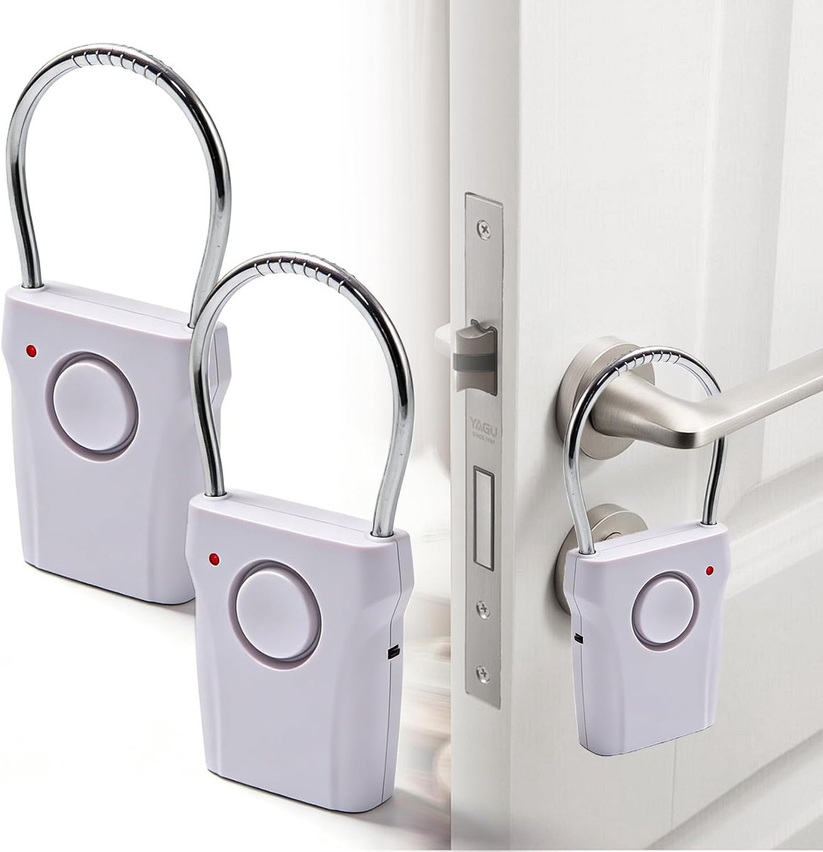 SnelShoppen - Deurklinkalarm 120 dB, Deuralarmsysteem, Raamalarm, Greepalarm, Aanraaksensor, Wit, 2 Stuks, Voor Thuis, Hotelkamer, Camper