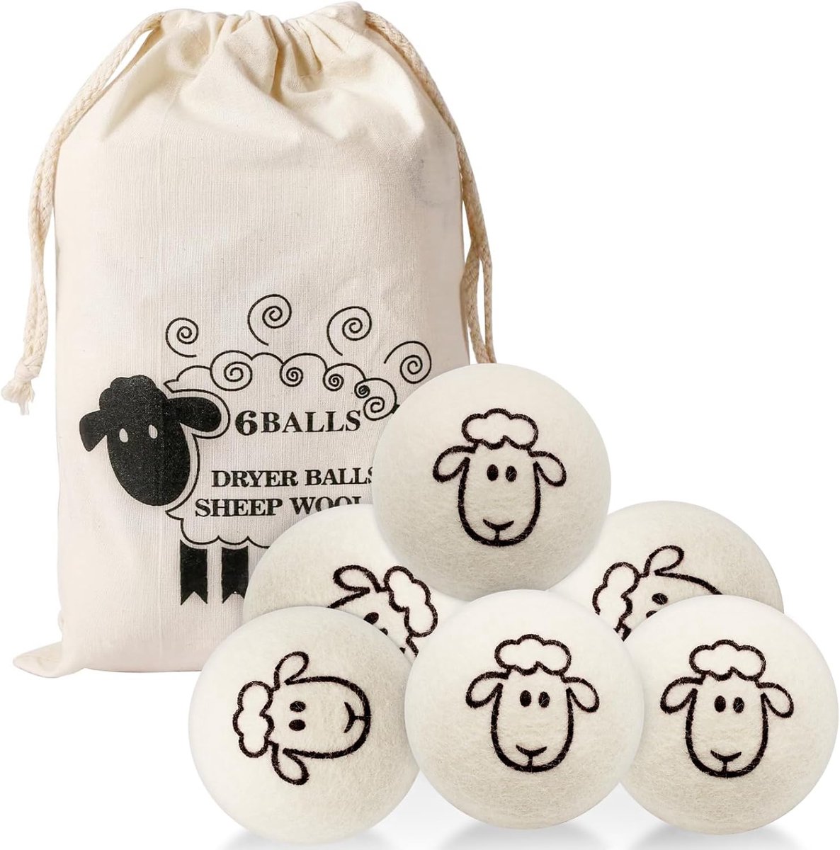 SnelShoppen - Verpakking met 6 Wollen Drogerballen 7 cm - Bespaar Energiedroogtijd - Ideaal voor Kleding en Donsjassen - Personaliseerbare Geur met Et