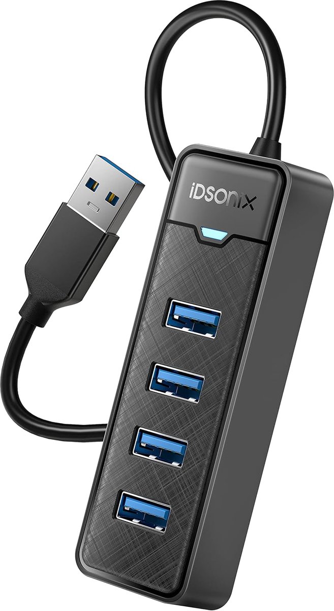SnelShoppen - USB Hub 3.0 - 4-poorts USB Hub voor Laptop, Draagbare USB-hub met LED-indicator voor MacBook Air, Windows, Mac OS, Linux, Ideaal voor Fl