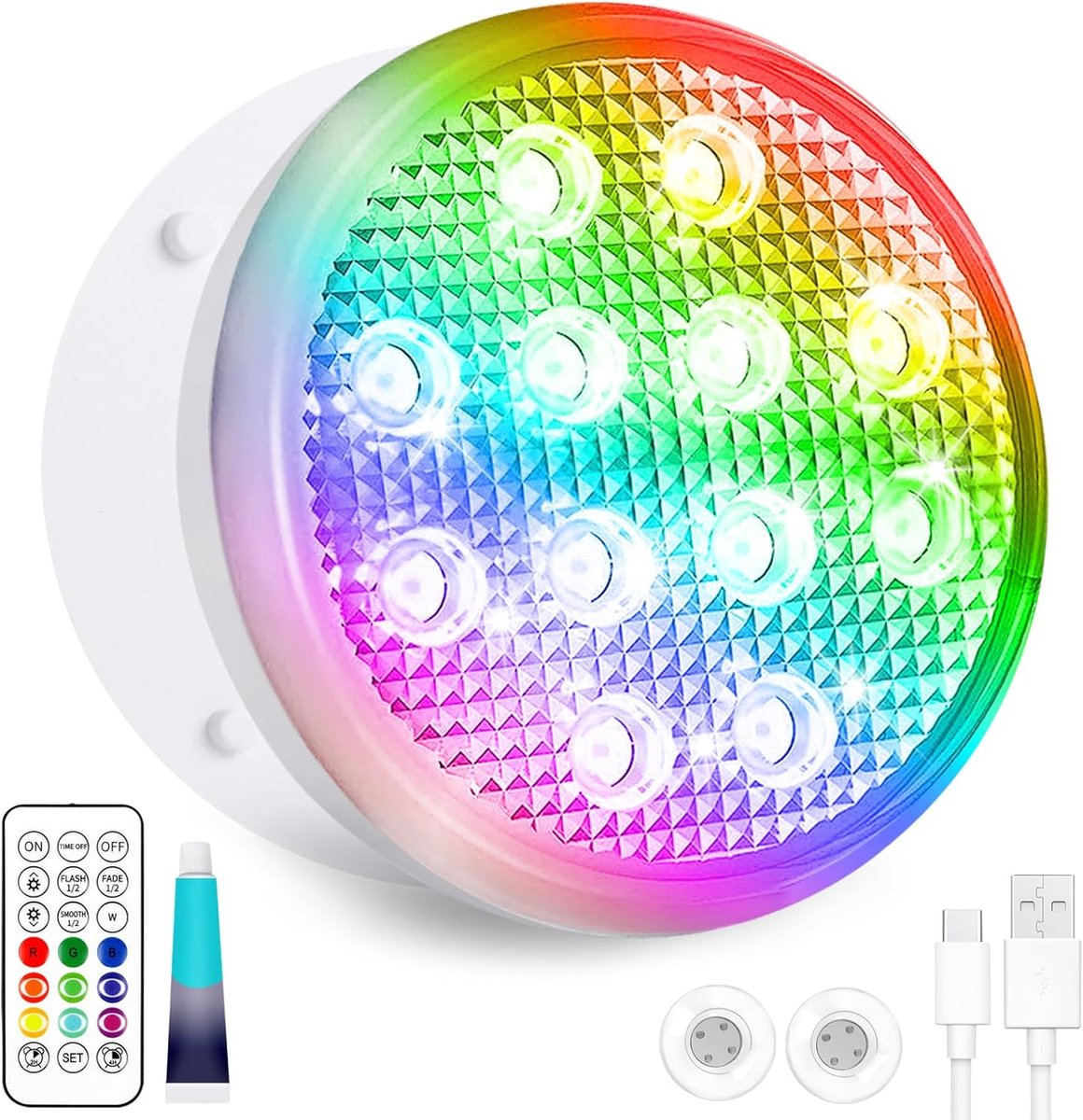 SnelShoppen - Oplaadbare Onderwaterzwembadlamp IP68 Waterdicht LED met Afstandsbediening, 16-Kleur Wisselend, Magnetische Hot Tub Lampen, USB Opladen