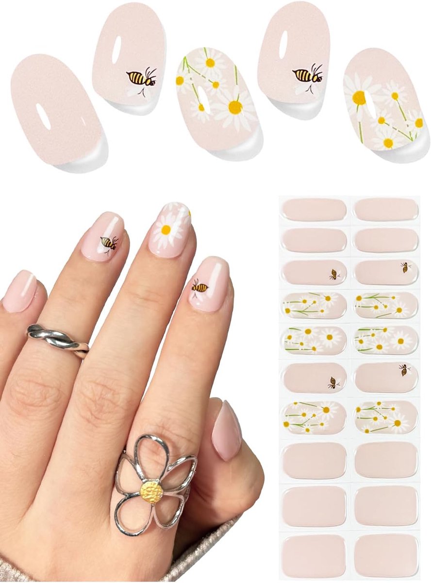 SnelShoppen - UV-nagelfolie 20 stuks, zelfklevend bijen en bloemen nagelstickers, semi-gekrulde gel voor doe-het-zelf nagels, perfect voor feest en da